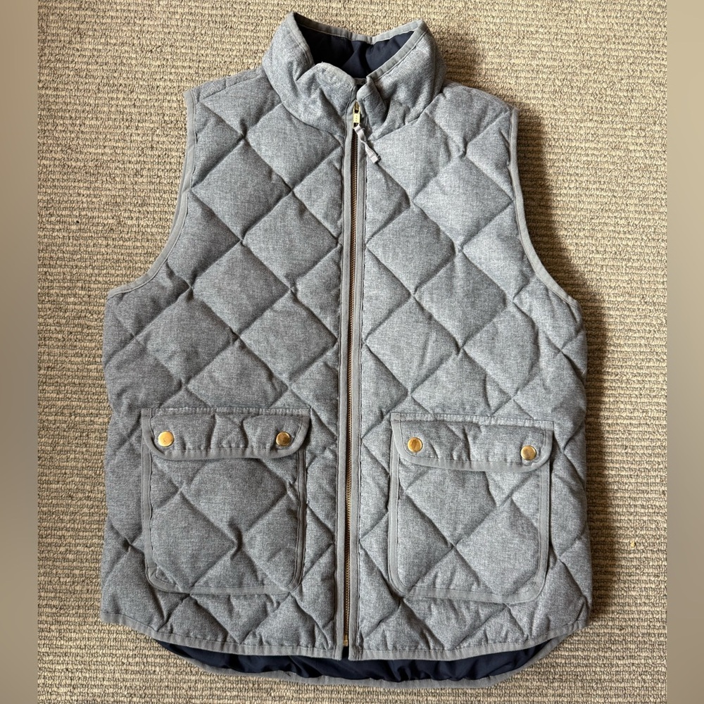 J. Crew Gray Quilted down Vest, medium